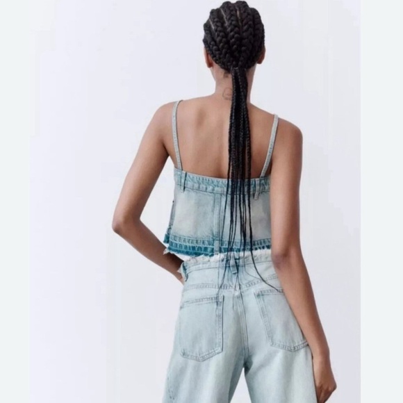 NEW ZARA - Denim Skirt Effect Crop Top - Picture 2 of 8
